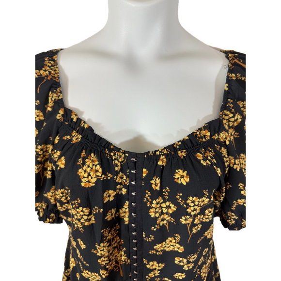City Chic Black Golden Posey Lightweight Corset Detail Peplum Blouse NWT Size 16 - Picture 6 of 11